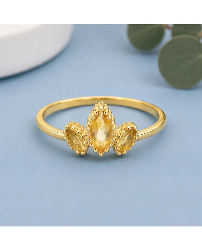 Citrine Gemstone Ring - Gold Plated Sterling Silver Handcrafted Jewelry