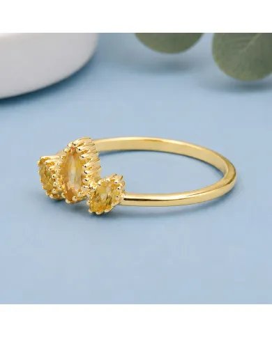 Citrine Gemstone Ring - Gold Plated Sterling Silver Handcrafted Jewelry