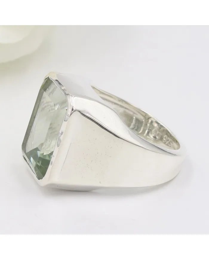Green Amethyst Statement Ring - 925 Sterling Silver Gemstone Jewelry