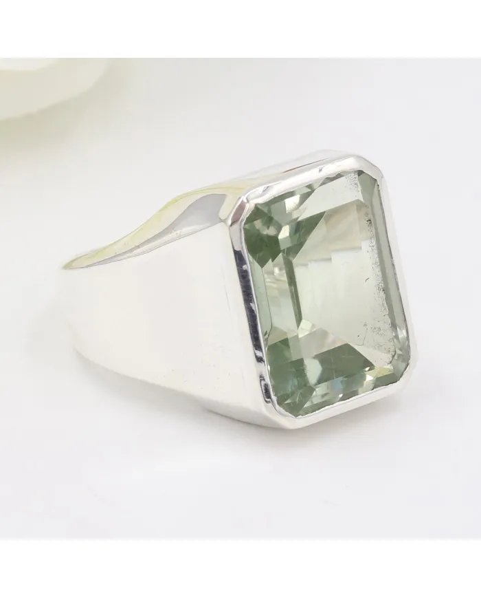 Green Amethyst Statement Ring - 925 Sterling Silver Gemstone Jewelry