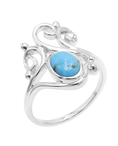 Arizona Turquoise Oval Gemstone Ring - 925 Sterling Silver Boho Vintage