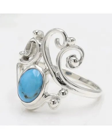 Arizona Turquoise Oval Gemstone Ring - 925 Sterling Silver Boho Vintage