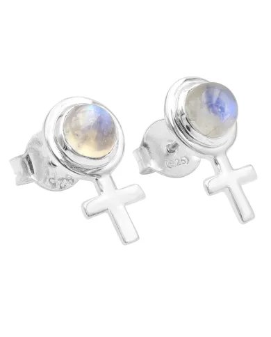 Moonstone Cross Stud Earrings – 925 Sterling Silver Handmade Jewelry