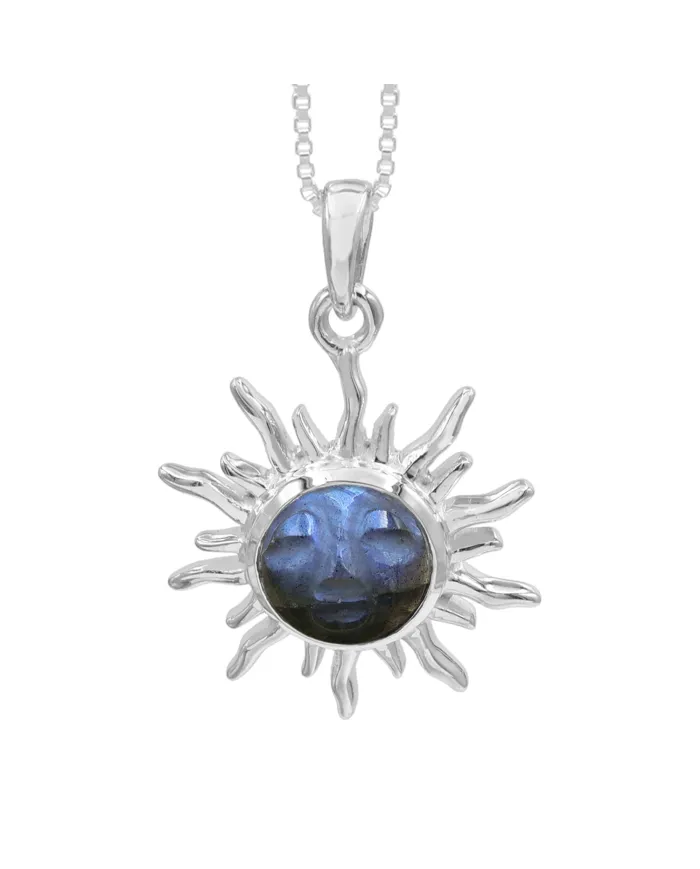 Face Carved Labradorite Pendant in 925 Sterling Silver Gemstone Jewelry