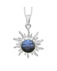 Unique Face Carved Labradorite Pendant in Gold Plated Sterling Silver