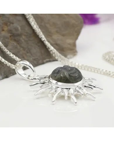 Face Carved Labradorite Pendant in 925 Sterling Silver Gemstone Jewelry