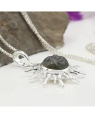 Face Carved Labradorite Pendant in 925 Sterling Silver Gemstone Jewelry