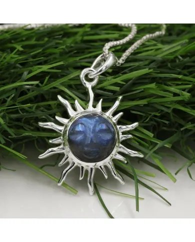 Face Carved Labradorite Pendant in 925 Sterling Silver Gemstone Jewelry