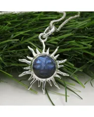 Face Carved Labradorite Pendant in 925 Sterling Silver Gemstone Jewelry