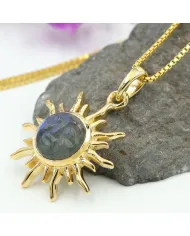 Unique Face Carved Labradorite Pendant in Gold Plated Sterling Silver