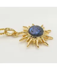 Unique Face Carved Labradorite Pendant in Gold Plated Sterling Silver