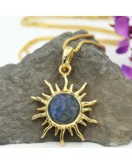 Unique Face Carved Labradorite Pendant in Gold Plated Sterling Silver