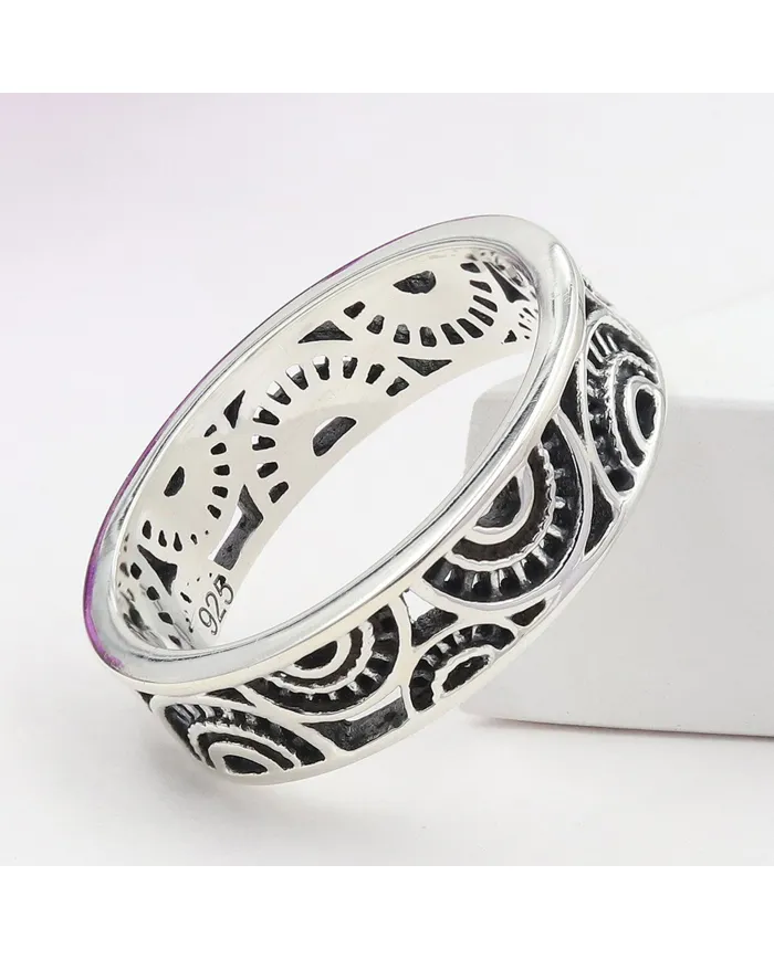 Oxidized 925 Sterling Silver Band Ring – Unique Design Jewelry