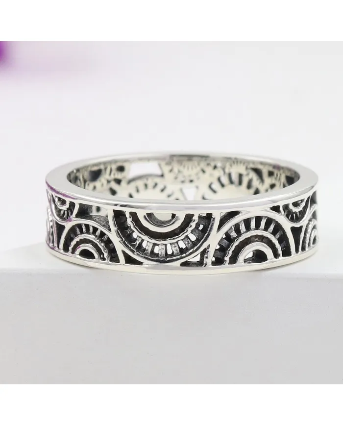Oxidized 925 Sterling Silver Band Ring – Unique Design Jewelry