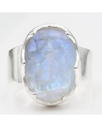 Raw Moonstone Ring in 925 Sterling Silver Handmade Gemstone Jewelry