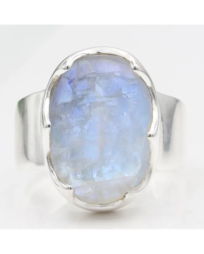 Raw Moonstone Ring in 925 Sterling Silver Handmade Gemstone Jewelry