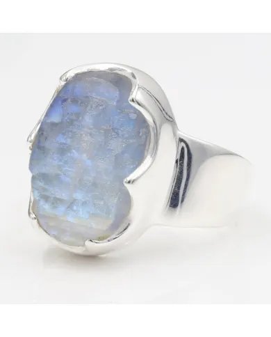 Raw Moonstone Ring in 925 Sterling Silver Handmade Gemstone Jewelry
