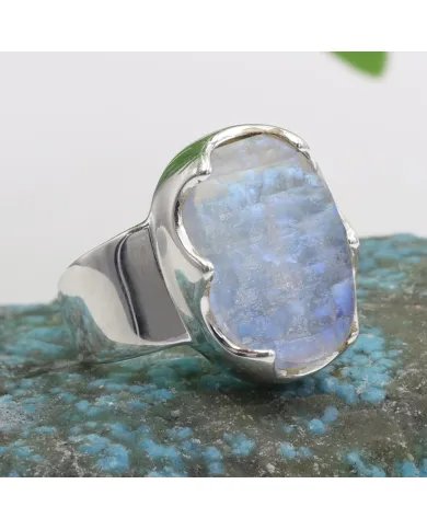 Raw Moonstone Ring in 925 Sterling Silver Handmade Gemstone Jewelry