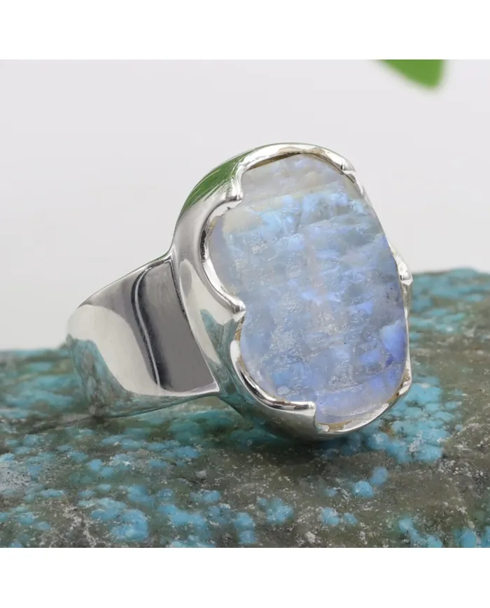 Raw Moonstone Ring in 925 Sterling Silver Handmade Gemstone Jewelry
