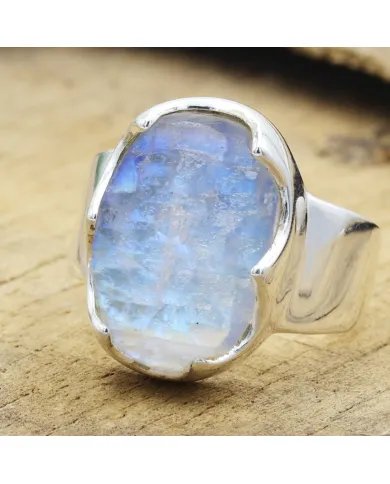 Raw Moonstone Ring in 925 Sterling Silver Handmade Gemstone Jewelry