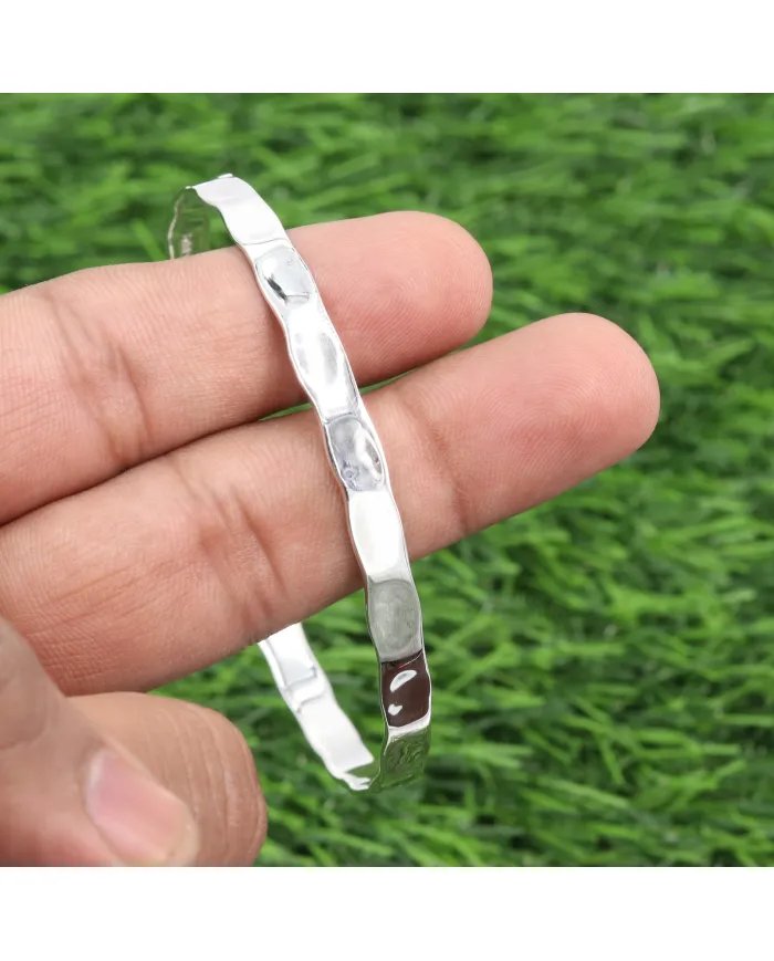 925 Sterling Silver Hammered Bangle Handmade Daily Wear Jewelry