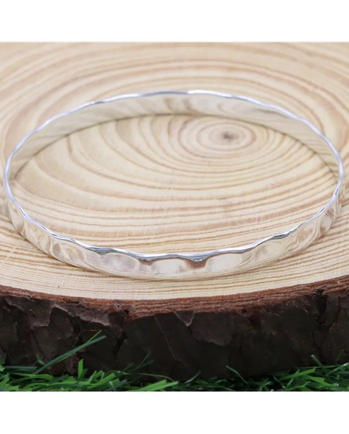 925 Sterling Silver Hammered Bangle Handmade Daily Wear Jewelry