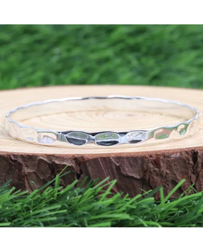 925 Sterling Silver Hammered Bangle Handmade Daily Wear Jewelry