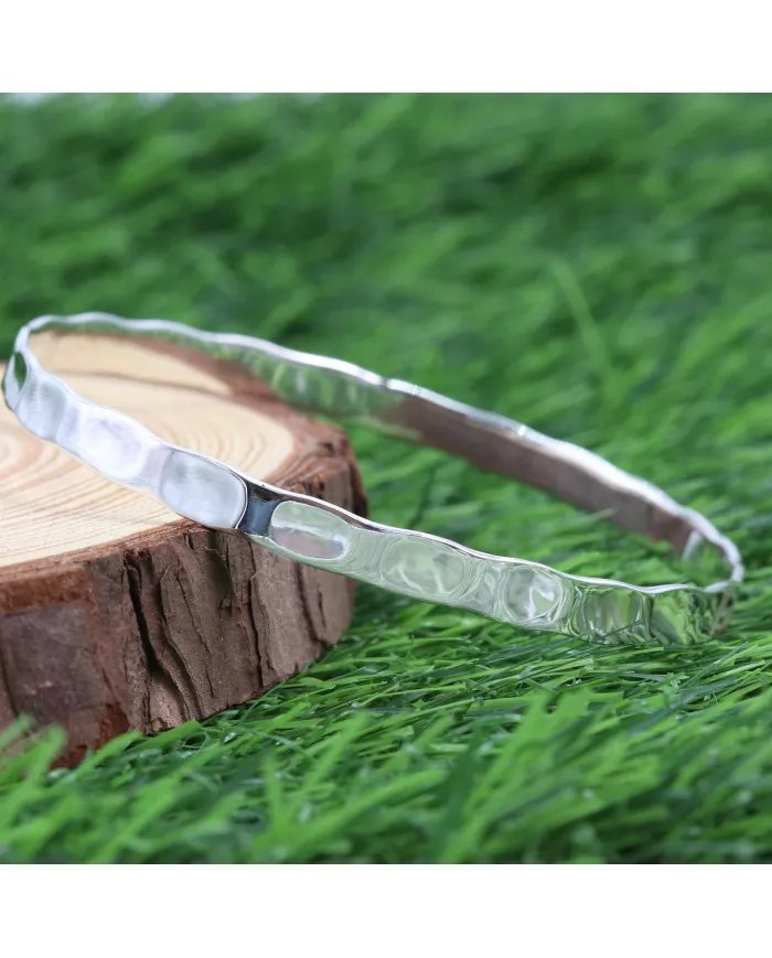 925 Sterling Silver Hammered Bangle Handmade Daily Wear Jewelry