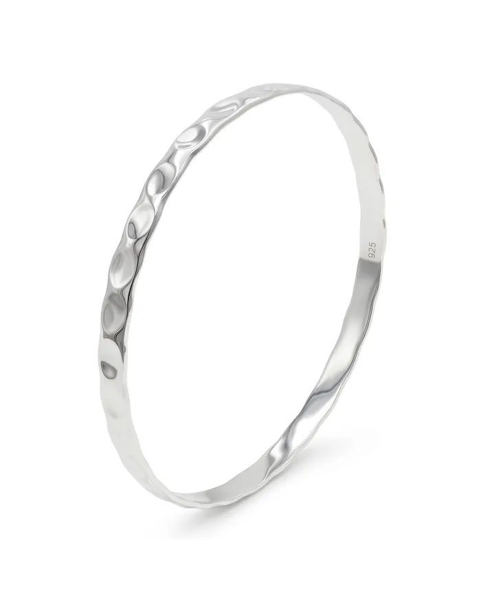 925 Sterling Silver Hammered Bangle Handmade Daily Wear Jewelry