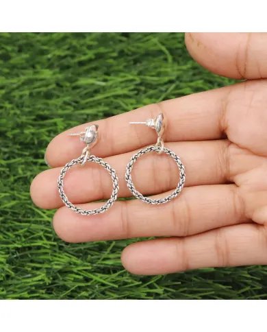 925 Sterling Silver Handmade Open Circle Dangle Earrings Gift for Her