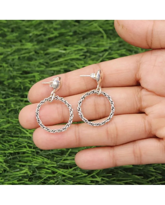 925 Sterling Silver Handmade Open Circle Dangle Earrings Gift for Her