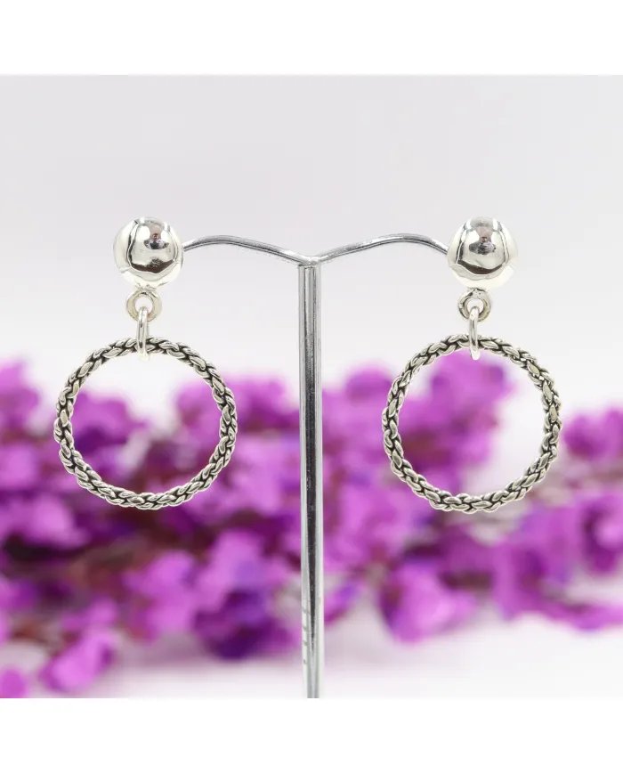 925 Sterling Silver Handmade Open Circle Dangle Earrings Gift for Her