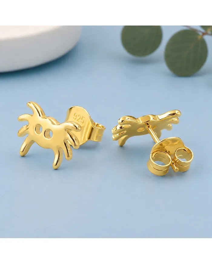 Gold Plated Crab Stud Earrings | 925 Silver Ocean-Inspired Jewelry