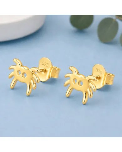 Gold Plated Crab Stud Earrings | 925 Silver Ocean-Inspired Jewelry