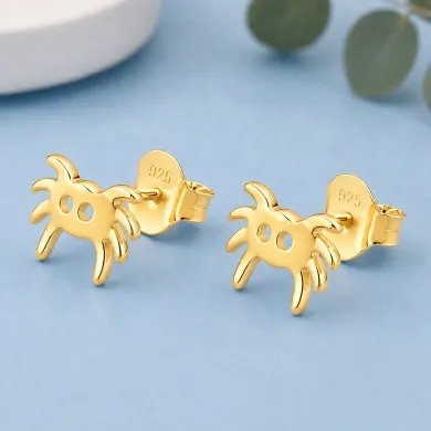 Gold Plated Crab Stud Earrings | 925 Silver Ocean-Inspired Jewelry
