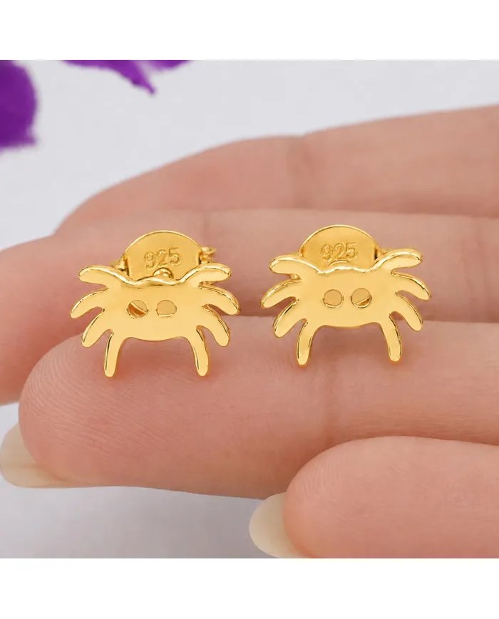 Gold Plated Crab Stud Earrings | 925 Silver Ocean-Inspired Jewelry