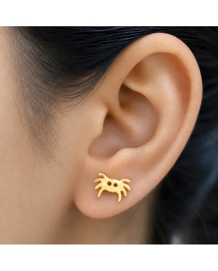 Gold Plated Crab Stud Earrings | 925 Silver Ocean-Inspired Jewelry