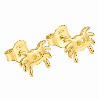 Gold Plated Crab Stud Earrings | 925 Silver Ocean-Inspired Jewelry