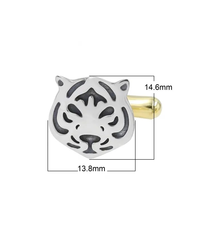 Silver & Brass Tiger Face Cufflinks – Handmade Luxury Men’s Gift