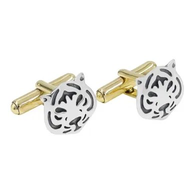 Silver & Brass Tiger Face Cufflinks – Handmade Luxury Men’s Gift