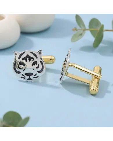 Silver & Brass Tiger Face Cufflinks – Handmade Luxury Men’s Gift