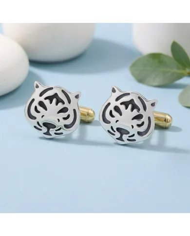 Silver & Brass Tiger Face Cufflinks – Handmade Luxury Men’s Gift