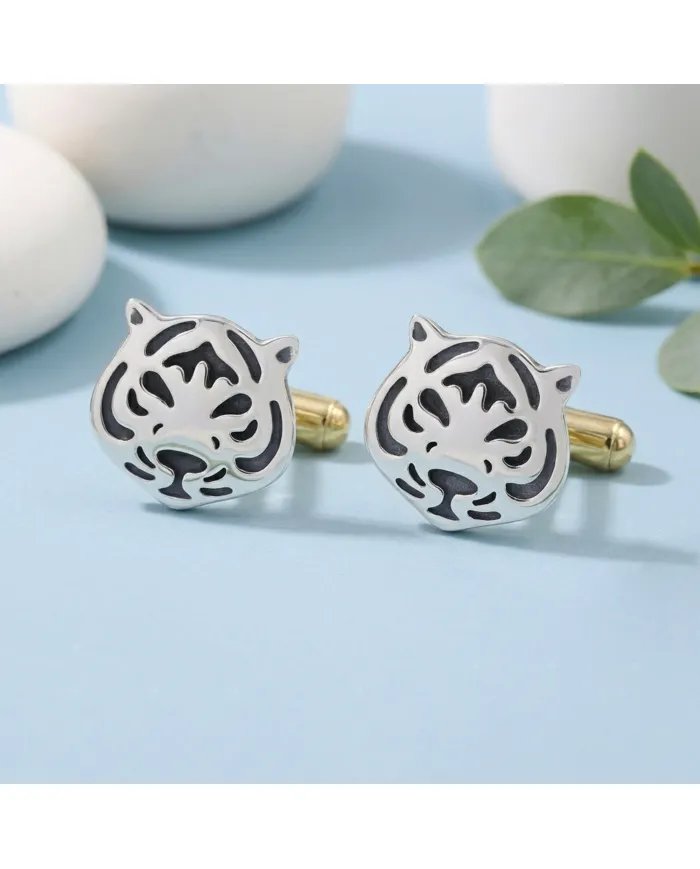 Silver & Brass Tiger Face Cufflinks – Handmade Luxury Men’s Gift