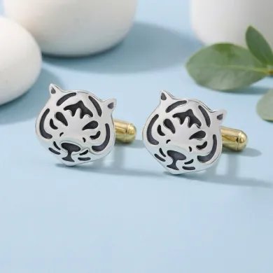 Silver & Brass Tiger Face Cufflinks – Handmade Luxury Men’s Gift