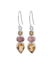 Prehnite, Meteorite & Peridot Gemstone Earrings - 925 Sterling Silver