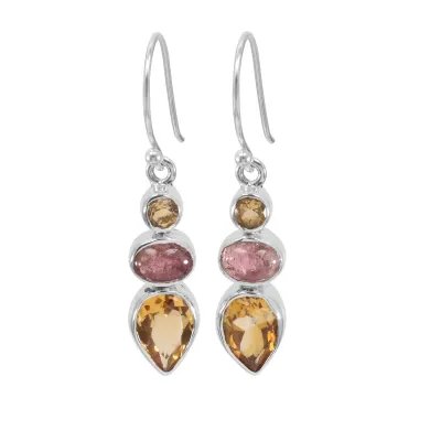 Citrine & Tourmaline Earrings | 925 Sterling Silver Gemstone Jewelry