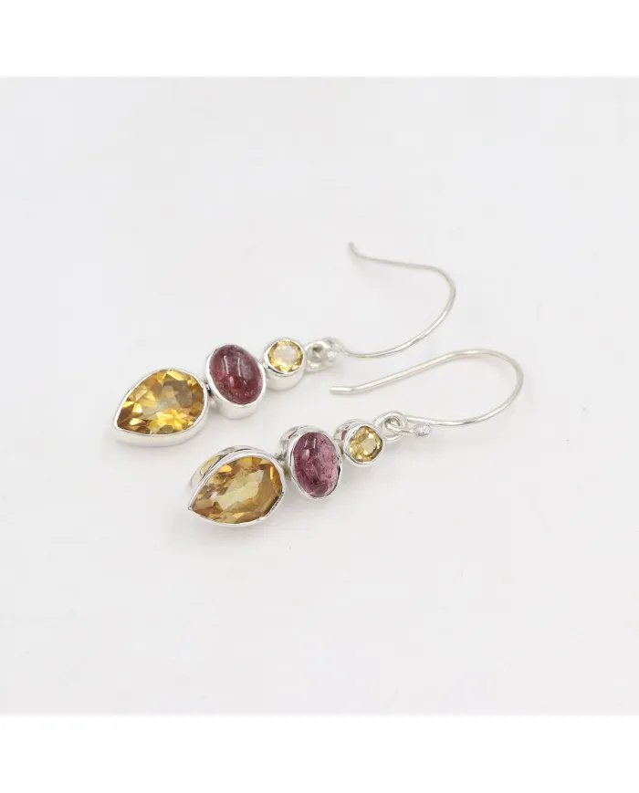 Citrine & Tourmaline Earrings | 925 Sterling Silver Gemstone Jewelry