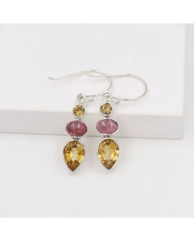 Citrine & Tourmaline Earrings | 925 Sterling Silver Gemstone Jewelry