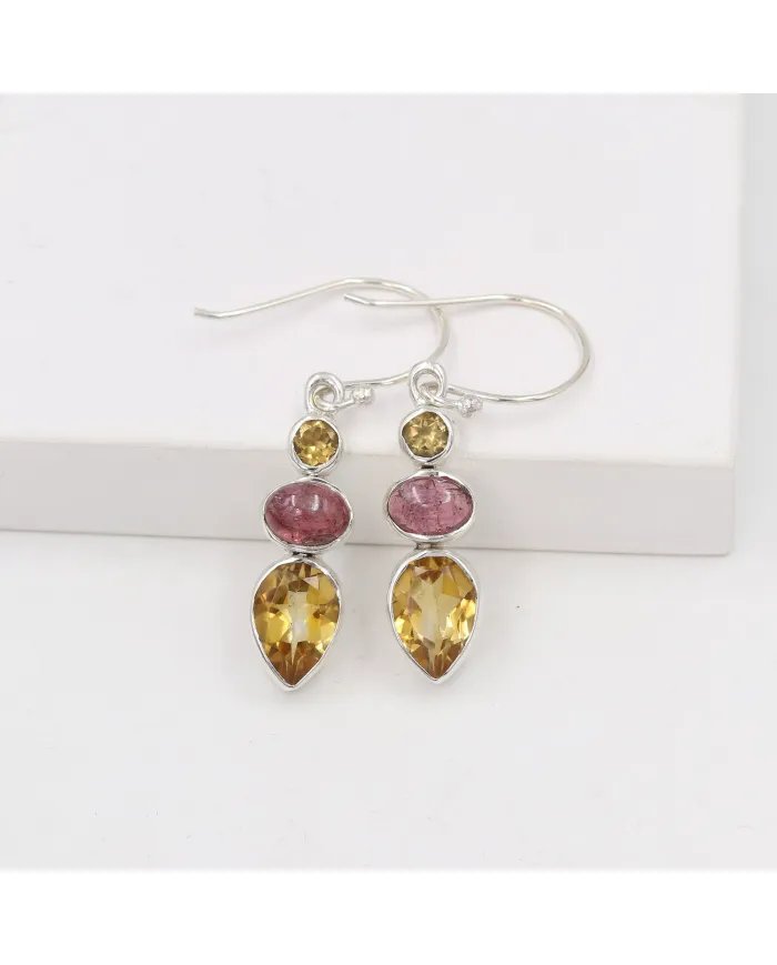 Citrine & Tourmaline Earrings | 925 Sterling Silver Gemstone Jewelry