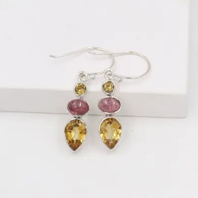 Citrine & Tourmaline Earrings | 925 Sterling Silver Gemstone Jewelry